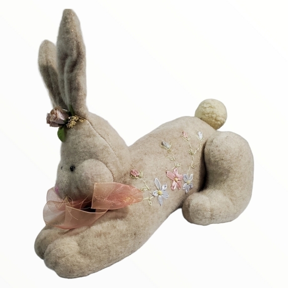 Mitchell Company TJ Collection Bunny rabbit laying down floral embroidery - Picture 2 of 13